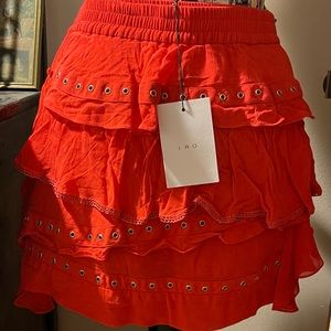 IRO Shelan Viscose/cotton Red Tiered Grommet Ruffled Mini Skirt $318 NWT 36/4